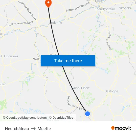 Neufchâteau to Meeffe map