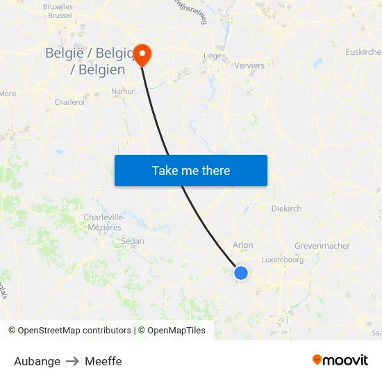 Aubange to Meeffe map
