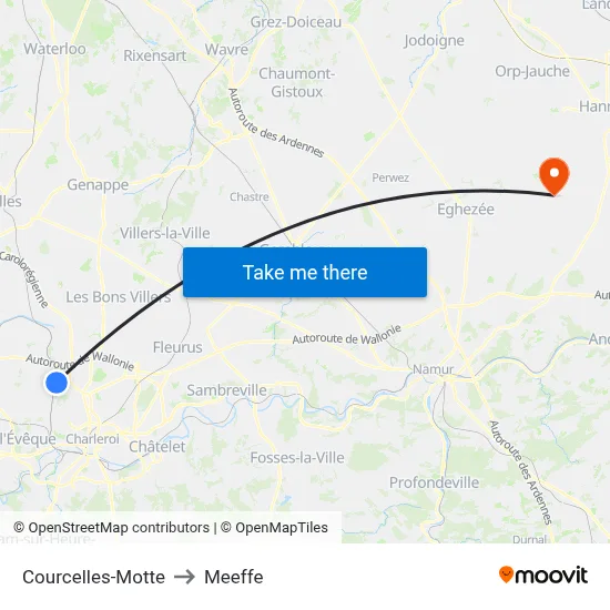 Courcelles-Motte to Meeffe map
