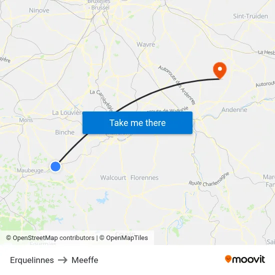 Erquelinnes to Meeffe map