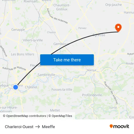 Charleroi-Ouest to Meeffe map
