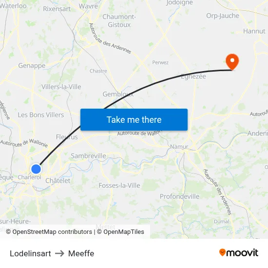 Lodelinsart to Meeffe map