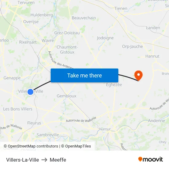 Villers-La-Ville to Meeffe map