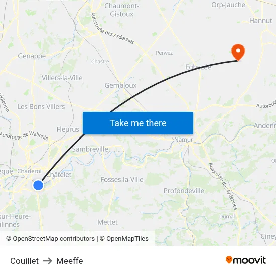 Couillet to Meeffe map