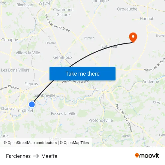 Farciennes to Meeffe map