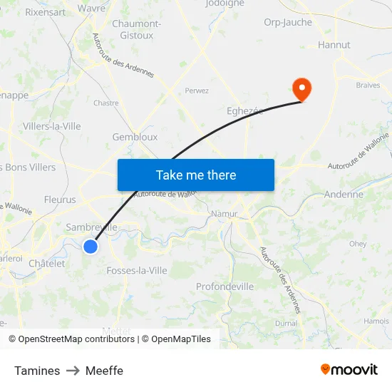 Tamines to Meeffe map