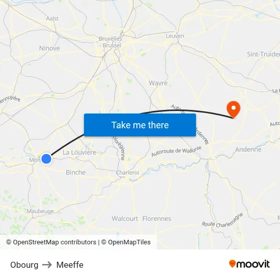 Obourg to Meeffe map