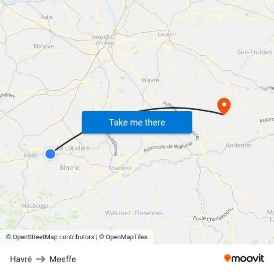 Havré to Meeffe map