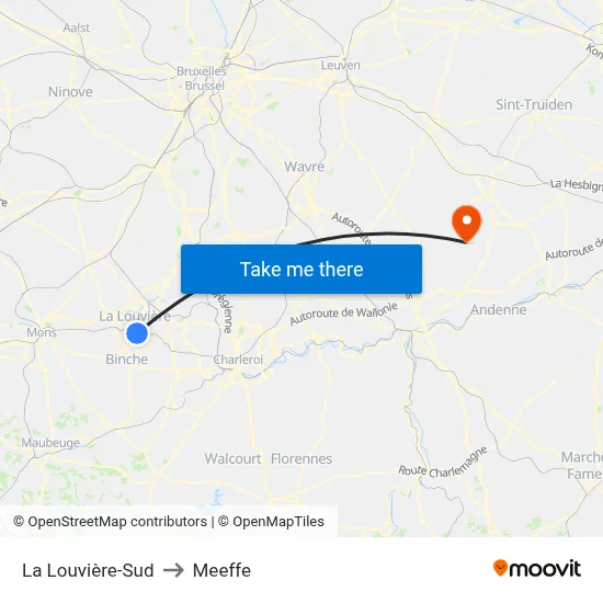 La Louvière-South to Meeffe map