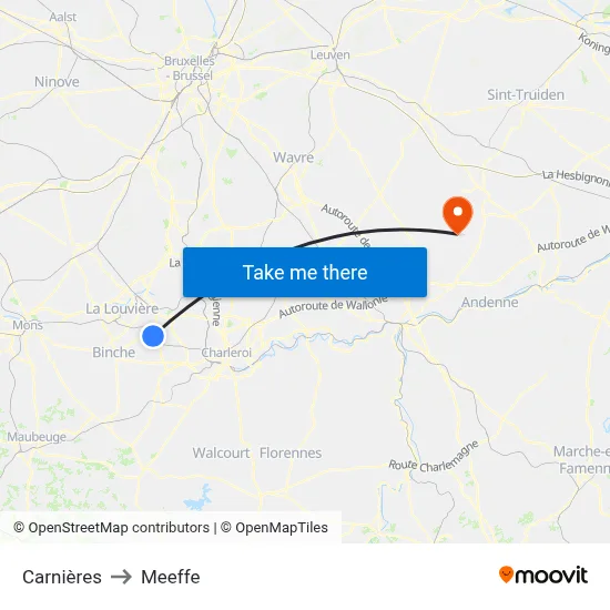 Carnières to Meeffe map