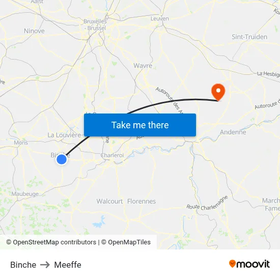 Binche to Meeffe map