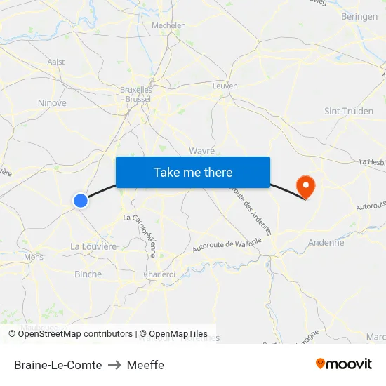 Braine-Le-Comte to Meeffe map