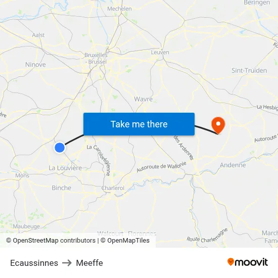 Ecaussinnes to Meeffe map