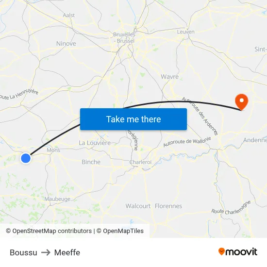 Boussu to Meeffe map