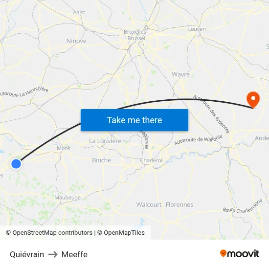 Quiévrain to Meeffe map