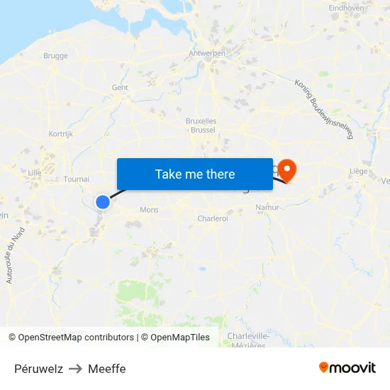 Péruwelz to Meeffe map