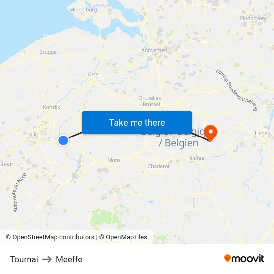 Tournai to Meeffe map