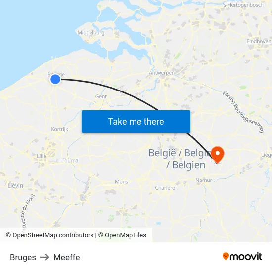 Bruges to Meeffe map