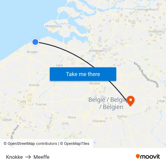 Knokke to Meeffe map
