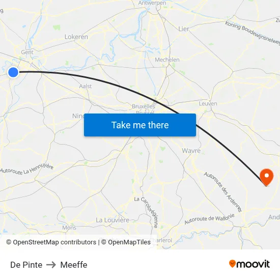 De Pinte to Meeffe map