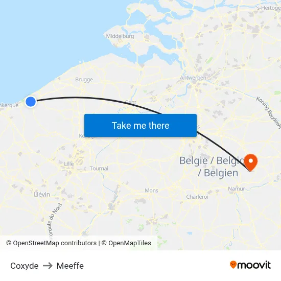 Coxyde to Meeffe map