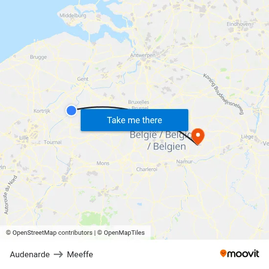 Oudenaarde to Meeffe map