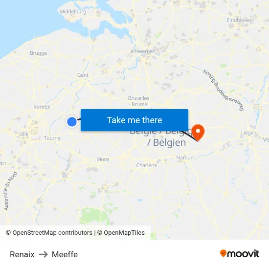 Renaix to Meeffe map