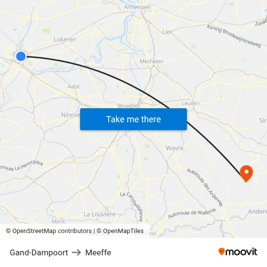 Gand-Dampoort to Meeffe map