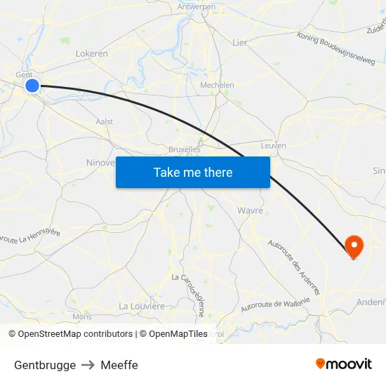 Gentbrugge to Meeffe map