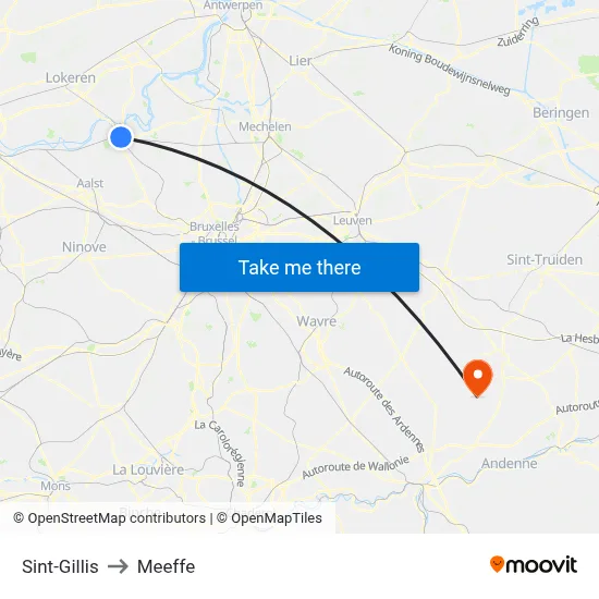 Sint-Gillis to Meeffe map