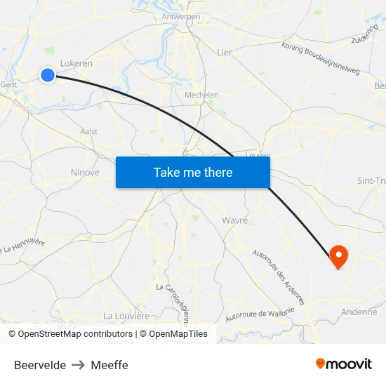 Beervelde to Meeffe map