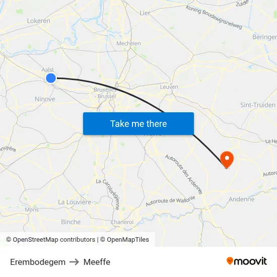 Erembodegem to Meeffe map