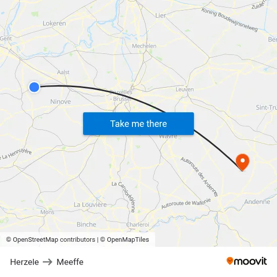 Herzele to Meeffe map