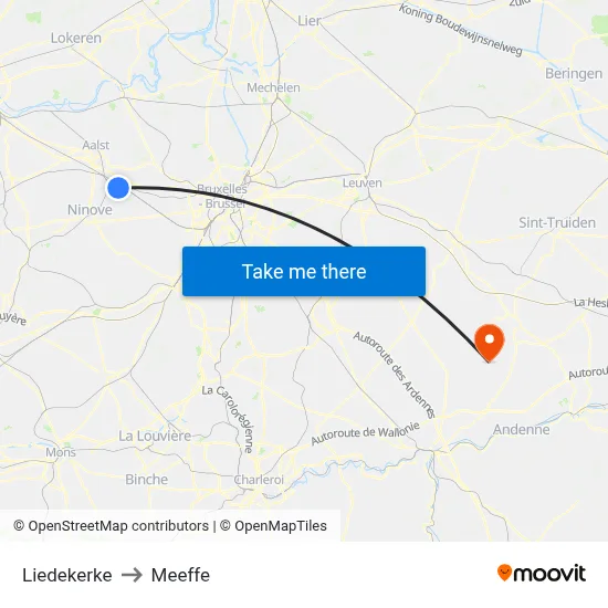 Liedekerke to Meeffe map