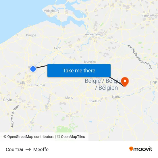 Courtrai to Meeffe map