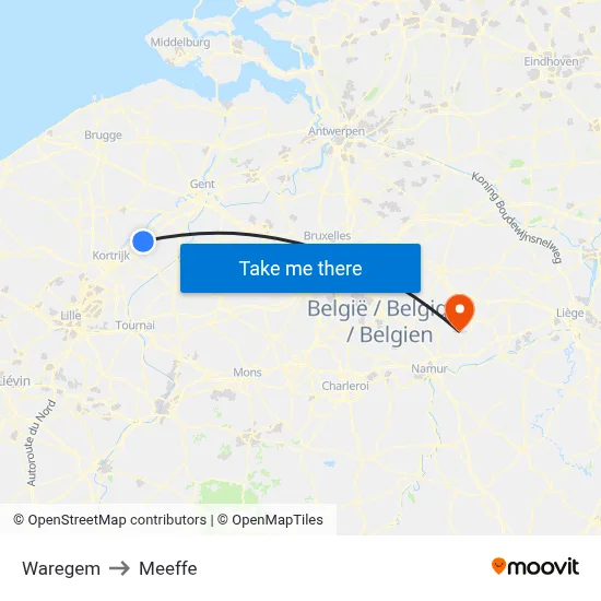 Waregem to Meeffe map