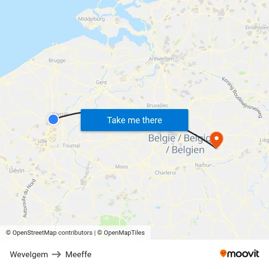 Wevelgem to Meeffe map