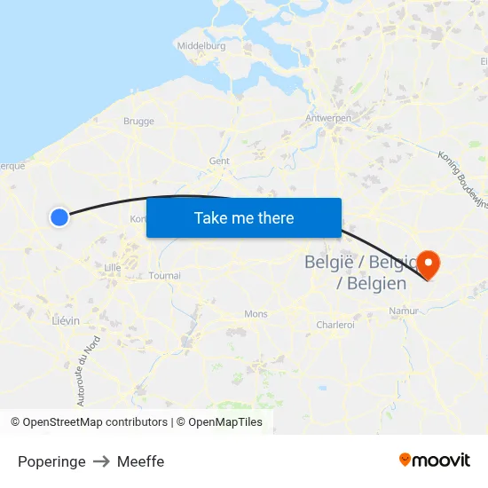 Poperinge to Meeffe map