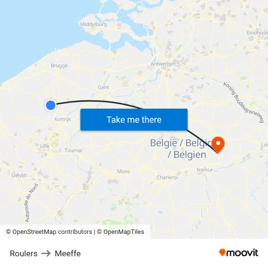 Roeselare to Meeffe map