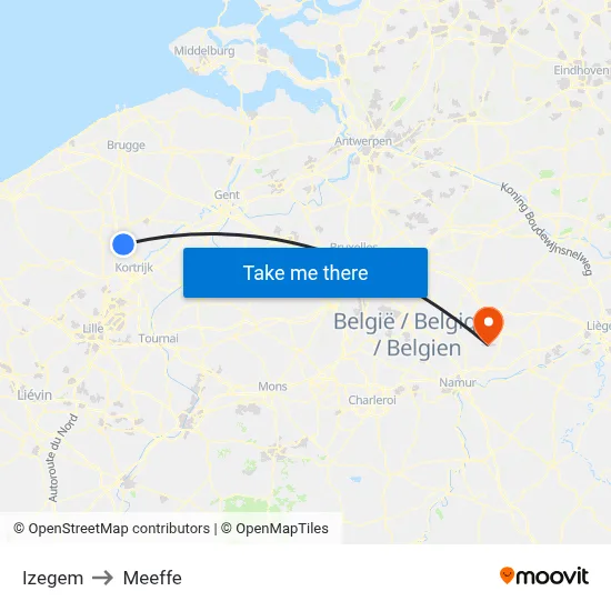 Izegem to Meeffe map