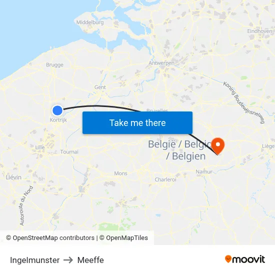 Ingelmunster to Meeffe map