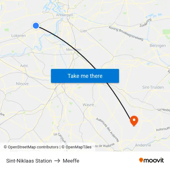 Sint-Niklaas Station to Meeffe map