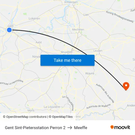 Ghent St. Peters Station Platform 2 to Meeffe map