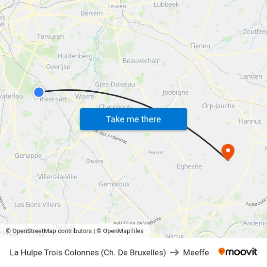 La Hulpe Three Columns (Brussels Road) to Meeffe map