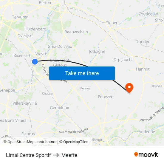 Limal Sports Center to Meeffe map