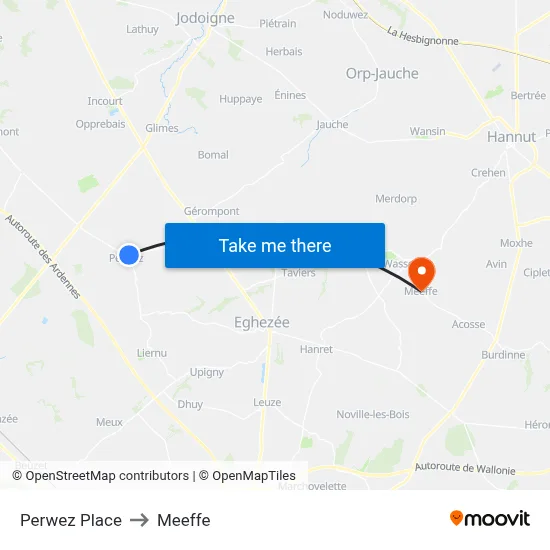 Perwez Square to Meeffe map