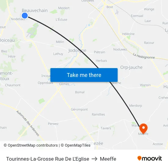 Tourinnes-La-Grosse Church Street to Meeffe map