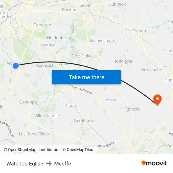 Waterloo Church to Meeffe map
