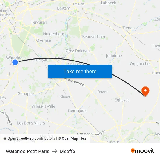 Waterloo Little Paris to Meeffe map