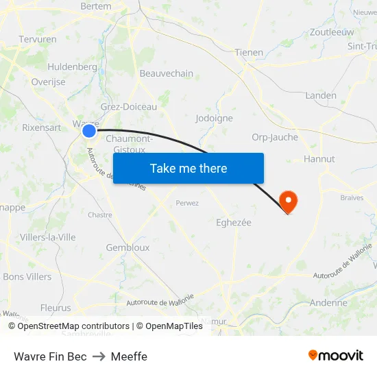 Wavre Fin Bec to Meeffe map